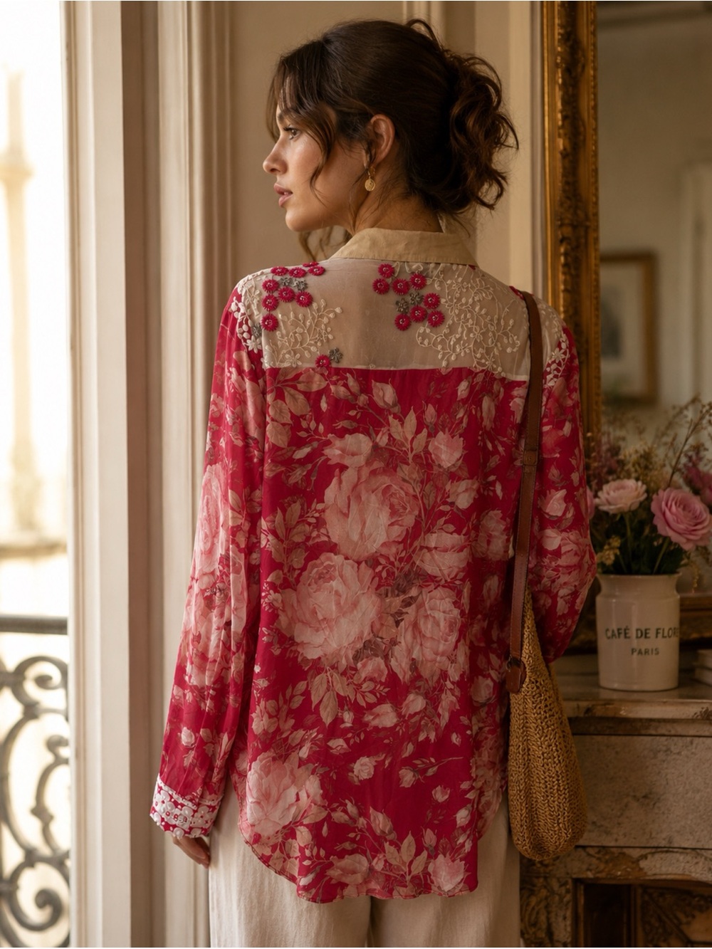 NWOT Aratta Silent Journey Fairy Rose Floral  Mesh Lace Jewes Buttondown Blouse - Picture 10 of 10